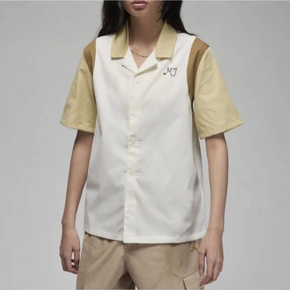 Nike Jordan Women's Button-Down Shirt Medium Retro White Flight Club Embroidered